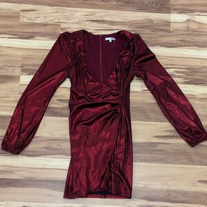Fashion Nova Shimmering Burgundy Midi Dress